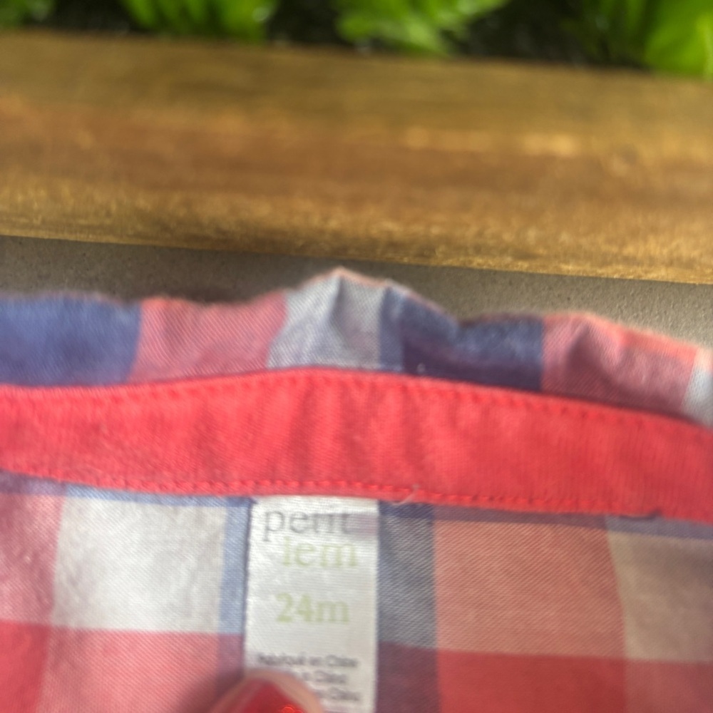 Petit Lem Plaid Kids Short Sleeve Button Down Shirt - Red and Blue 24 mo - Picture 4 of 6